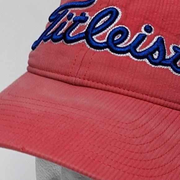 Titleist Baseball Cap Golf Hat Embroidered Adjustable Leather Metal Coral - Picture 6 of 10